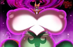 bare_breasts bedroom_eyes busty busty_feral dialogue dynamax feral giantess gigantic_breasts huge_breasts hyper_breasts looking_at_viewer looking_down macro pokemon serperior size_difference snake walter_sache