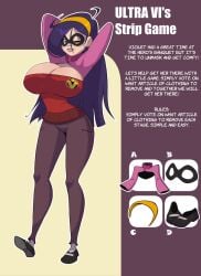 1girls 2d_(artwork) black_hair clothing disney english_text gewd-boi long_hair pixar purple_background solo_female tagme text the_incredibles violet_parr yellow_background