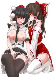 breasts hakurei_reimu hand_holding nipples open_mouth pan-ooh reimu_hakurei shameimaru_aya tagme touhou yuri