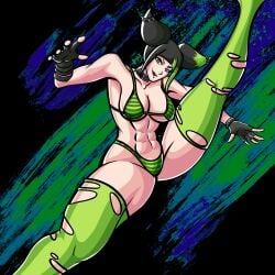 1girls abdomen alternate_version_available bikini capcom choker female female_only goth goth_girl juri_han paresseux0w0 ripped_clothing ripped_stockings solo stockings street_fighter street_fighter_6 striped_panties thick_thighs