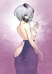 ass bai_ling blue_eyes breasts grey_hair hips mask medium_breasts short_hair tagme tower_of_fantasy