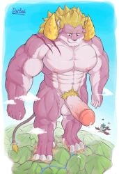 3_toes abs anthro biceps big_penis bodily_fluids cum darkai erection feet flying_machine genital_fluids genitals giga_macro hi_res huge_cock hyper hyper_genitalia hyper_penis landscape_dwarfing leaking_cum macro male male_only muscular muscular_anthro muscular_male paws pecs penis solo toes