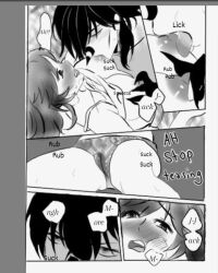 big_breasts black_and_white blush breast_sucking breasts breasts_out creepypasta laughing_jack licking licking_nipples manga manga_page manga_style nipple_pinch nipple_play nipples panties soaked_panties straight sucking_nipples tagme wet wet_pussy