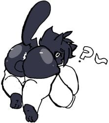 anthro ass backsack balls big_butt clothing felid genitals ibuikun leggings legwear looking_at_viewer looking_back looking_back_at_viewer male mammal monochrome oversized_sleeves solo stack_overflow_(ibuikun)