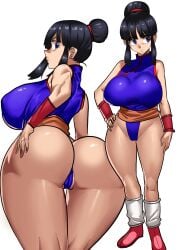 1girls ass black_eyes black_hair breasts cameltoe chichi dragon_ball dragon_ball_z female female_only gamjasssak hi_res large_breasts looking_back milf solo solo_female thighs white_background