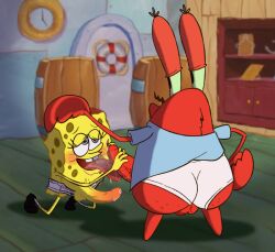 2boys blowjob blush crab crustacean gay krusty_krab male male_only mr_krabs nickelodeon open_mouth sea_sponge smooth_skin spongebob_squarepants spongebob_squarepants_(character)