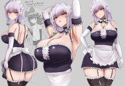 armpits arms_up ass bmnmnbnbn large_breasts maid maid_headdress maid_uniform menbo_(ore_menbou) sakuya_izayoi thick_thighs touhou twintails upskirt