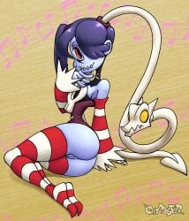 1girls absurd_res ass blue_skin chipposter leviathan_(skullgirls) mostly_clothed purple_hair pussy skullgirls soubriquetrouge squigly striped_legwear tagme thighhighs undead