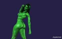 1girls 3d 3d_(artwork) blue_background derangedgod desktop_wallpaper female female_only focus_on_ass green_eyes green_skin large_breasts looking_away marvel marvel_cinematic_universe marvel_comics oily perky_breasts she-hulk shiny_skin solo strong thick_ass thighs touching_hair xnalara