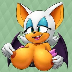 1girls bare_shoulders bat big_breasts breasts_out edit lipstick ninoeros nipple_pinch nipple_play nipple_tweak nipples rouge_the_bat self_fondle sonic_(series) soubriquetrouge tagme