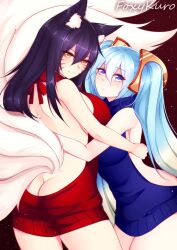 ahri animal_ear_fluff animal_ears animal_girl ass ass_cleavage big_breasts black_hair breasts busty butt_crack cleavage clothing curves curvy curvy_body curvy_female curvy_figure curvy_hips eyelashes eyeliner eyeshadow facial_markings female fluffy fluffy_ears fluffy_tail fluffy_tails fox fox_ears fox_girl fox_tail foxykuro furry_tail hourglass_figure huge_breasts humanoid inner_ear_fluff kemonomimi kitsune large_breasts league_of_legends light-skinned_female light_skin long_hair multi_tail nine_tailed_fox pale-skinned_female pale_skin riot_games sona_buvelle tail thighs vastaya video_games virgin_killer_sweater yellow_eyes