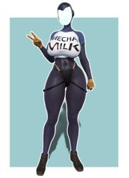 big_breasts female female_only loader_(risk_of_rain) mega_milk peace_sign popogori risk_of_rain risk_of_rain_2 tagme text_on_clothing