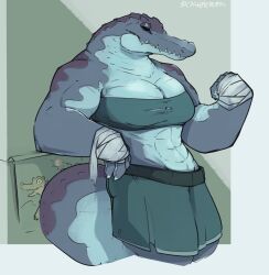 1girl 1girls abs anthro athletic_female big_breasts boxing_tape breasts cashmeremoo crocodilian crocodylid female female_focus female_only furry furry_only handwear handwraps muscular muscular_female reptile scalie tagme