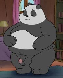 anthro balls bed bedroom belly big_balls big_belly book bookshelf camp14 cartoon_network chubby_male flaccid furniture furry genitals giant_panda lamp looking_at_self male male_focus male_only mammal moobs panda_(wbb) penis rug shelf small_penis solo ursid ursine we_bare_bears window