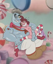 animate_inanimate baroness_von_bon_bon chef_saltbaker cuphead:_the_delicious_last_course cuphead_(game) female humanoid imminent_sex male musclegut nipple_play overweight_male size_difference the_cuphead_show