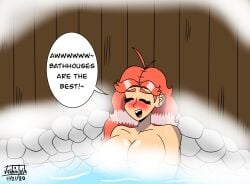 bathhouse female female_only hinata_(kenkaranger) kenkaranger nude nude_female orange_hair spa steam