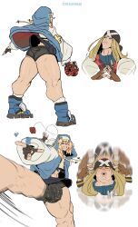 1boy ass axl_low backsack balls bandana big_penis bike_shorts bike_shorts_bulge blonde_hair blue_eyes blush bridget bridget_grin bulge compression_shorts femboy feminine_male fingerless_gloves girly gloves guilty_gear guilty_gear_strive hoodie male male_nun male_only nun's_habit penis penis_bulge penis_under_skirt pleated_skirt reaction_image shorts streachybear testicles thick_thighs thighs white_background yo-yo