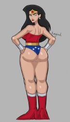 1girls amazon ass big_ass boots dc dc_comics dcau female female_only justice_league justice_league_unlimited kinkybird light-skinned_female light_skin looking_at_viewer looking_back rear_view solo solo_female solo_focus star_earrings thick_thighs wonder_woman wonder_woman_(series)