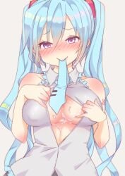 1girls big_breasts blue_eyes blue_hair cleavage hatsune_miku kusoyuridanchi open_clothes tagme upper_body vocaloid