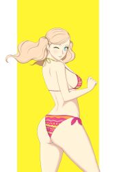 ann_takamaki big_ass big_breasts bikini blonde_female blonde_hair blue_eyes breasts cleavage eyewear_on_head large_breasts nahone_peko persona persona_5 smile sunglasses sunglasses_on_head swimsuit teenager thick_thighs thin_waist twintails wide_hips