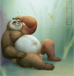 2022 anthro balls belly big_belly dreamworks flaccid genitals giant_panda hi_res humanoid_genitalia humanoid_hands humanoid_penis kung_fu_panda li_shan_(kung_fu_panda) male male_only mammal overweight overweight_male penis sitting solo themorghull ursid