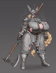 1girls armor axe big_breasts blonde_hair breasts broken_armor busty child_bearing_hips huge_breasts large_breasts massive_breasts nordic original_character plump shinyglute solo sweat sweating thick_hips thick_thighs torn_clothes torn_clothing valkyrie venus_body voluptuous weapon wide_hips