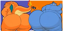 >:) 2021 2boys 2pokemon 4_fingers anthro ass_hair back_view blastoise blue_ass blue_background blue_body c-trigger charizard dat_ass ear_piercing fat_ass fire_type flying_type furaffinity game_freak generation_1_pokemon half-closed_eyes huge_ass looking_at_viewer male male_only nintendo obese_male orange_ass orange_background orange_body pokémon_(species) pokemon pokemon_(species) pokemon_only pokemon_rgby reptile shell-less short_tail smiling starter_pokemon tail tongue_out turtle two-tone_background two_tone_background water_type wide_hips wings