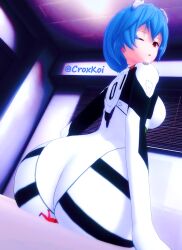 2girls 3d 3d_(artwork) ass asuka_langley_sohryu big_ass bodysuit breasts butt_crush clothing croxkoi giantess hi_res koikatsu looking_back macrophilia medium_breasts minigirl neon_genesis_evangelion plugsuit rei_ayanami skin_tight twitter_username yuri