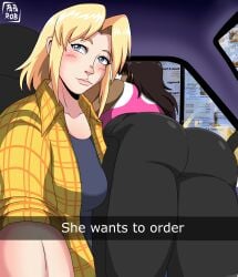 2girls ass ass_focus ass_up big_ass bubble_ass bubble_butt clothing dat_ass female female_only he_wants_to_order hijude jude_(hijude) meme original original_character robertarts selfie snapchat tight_clothing