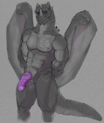 anthro dragon genitals hi_res jon_zinoyda male male_only muscular penis solo wings