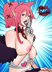 alternate_version_available becsantus breasts disgaea disgaea_5 exposed_breasts large_breasts licking_gun nippon_ichi_software pistol seraphina_(disgaea)