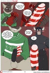 2boys balls blush christmas clothed clothing comic comic_page dialogue dick english english_text erection feline gay inviting inviting_to_sex looking_at_another male male/male male_only nelldemon nervous nude oc original_character pervert sex_toy shirt text text_bubble veiny_penis