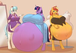 2021 5_fingers anthro anthrofied big_breasts blonde_hair blue_hair breasts bumpywish clothing coco_pommel_(mlp) cutie_mark digital_media_(artwork) dress ear_piercing earth_pony equestria_girls equid equine female fingers friendship_is_magic hair half-closed_eyes hasbro hi_res horn horse huge_breasts humanoid_hands hyper hyper_breasts hyper_pregnancy mammal mirror multicolored_hair my_little_pony narrowed_eyes orange_body piercing pony pregnant pregnant_female purple_body purple_hair red_hair standing sunset_shimmer tan_body translucent translucent_clothing twilight_sparkle_(mlp) two_tone_hair unborn_kicking unicorn