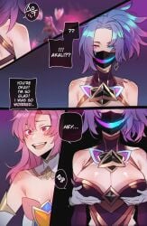 akali big_breasts comic english_text grabbing_own_breast hypnosis kai'sa league_of_legends long_hair looking_at_partner ratatatat74 star_guardian_akali star_guardian_kai'sa star_guardian_series