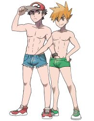 abs blue_oak bulge edit edited editfag gary_oak grabbing grabbing_penis groping male male_only nintendo official_art official_artwork_edit pecs pokemon pokemon_rgby pokemon_sm red_(pokemon) uncut unknown_artist yaoi