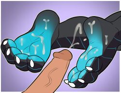 anthro bodily_fluids cum cum_drip cum_on_feet cumshot dragon dripping ejaculation feet foot_fetish foot_focus furry genital_fluids hi_res male paws pitfallpup soles solo toes xero_(captainscales)