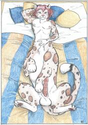 bed_sheet bedding bedroom felid foot_fetish hym_(artist) male mammal pantherine paws snow_leopard solo taur