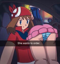 2girls artist_request ass ass_focus ass_up big_ass bubble_ass bubble_butt clothing dawn_(pokemon) female female_only he_wants_to_order light-skinned_female light_skin may_(pokemon) meme nintendo panties pokemon pokemon_rgby pokemon_rse selfie skirt snapchat source_request underwear upskirt