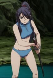 black_hair black_summoner japanese kuro_no_shoukanshi screencap screenshot setsuna_shiga shiga_setsuna swimsuit swimwear sword water