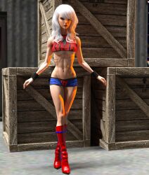 1girls 3d black_cat_(marvel) blue_eyes felicia_hardy female female_only human human_only light-skinned_female light_skin marvel marvel_comics pierced_belly_button pierced_nipples piercing skinny solo spider-man_(cosplay) spider-man_(series) that3dartist white_hair