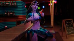 1girls 3d 3d_(artwork) arrogant beach blender blender_(software) cocktail cote_d'azur_widowmaker disgusted exposed_breasts exposed_pussy female female_focus female_only hexencraft humanoid night no_humans non-human non-human_only overwatch widowmaker