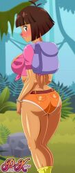 1girls artist_logo artist_name ass ass_cleavage ass_focus back_view backpack backside bag belt blush booty_shorts bracelet brown_hair butt_crack clothing crop_top curvaceous curves dark-skinned_female dark_skin dat_ass dora_marquez dora_the_explorer female footwear hips hourglass_figure human latina looking_back nickelodeon nicktoons orange_shorts pinup pk-studios short_hair short_shorts shorts sideboob skimpy_clothes smile socks thick_thighs thighs toned toned_body toned_female voluptuous wristwear