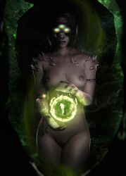 1girls 3_eyes blindfold bungie destiny_(game) eris_morn female glowing_eyes green_eyes grey_skin hood magic magic_user mostly_nude naked pinup skstalker solo solo_female spikes spikes_(anatomy) tagme