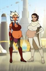 2girls accurate_art_style ahsoka_tano alien alien_girl alien_humanoid alternate_breast_size armlet armwear background belly big_belly big_breasts big_navel boots breasts canon_pregnancy city cleavage cleavage_cutout clothed clothed_female clothing coruscant day duo edit female female_only fist footwear forces_of_destiny front_view full_body hair hand_behind_back horn human humanoid jtng23 knee_boots light-skinned_female light_skin loincloth looking_at_viewer midriff miniskirt monument_plaza multiple_girls multiple_pregnancies navel orange_body orange_skin outside padme_amidala pose pregnant pregnant_alien public red_clothing science_fiction screenshot_edit shirt_up shoes skirt spacecraft standing star_wars tentacle tentacle_hair togruta vambraces vehicle white_clothing