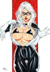 1girls big_breasts black_bra black_cat_(marvel) black_latex ed_benes_studio felicia_hardy female female_only latex_suit long_hair looking_at_viewer marvel marvel_comics seductive_look skin_tight_outfit skin_tight_suit solo solo_female solo_focus spider-man_(series) vagner_fernandes white_hair