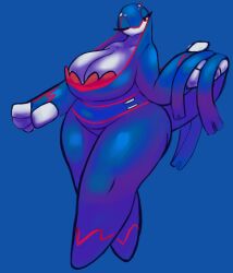 anthro anthrofied artesjsc big_breasts breasts cleavage female fish_humanoid huge_breasts kyogre large_breasts pokemon simple_background tagme thick_thighs wide_hips wink winking