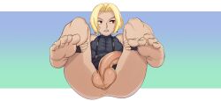 1boy 2d 2d_(artwork) adelheid_bernstein albino balls barefoot black_fingerless_gloves blonde_hair blonde_hair_male blonde_hair_red_eyes blonde_male bottomless digital_drawing_(artwork) digital_media_(artwork) earrings fighting_game fingerless_gloves gay gloves king_of_fighters male male_focus male_only mrbooshmaster on_back pale-skinned_male pale_skin penis presenting purple_lipstick red_eyes solo solo_male testicles video_game_character video_game_franchise yaoi