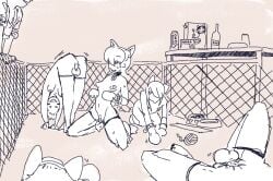 19ad 5futas areolae balls breasts cat_ears catgirl chastity chastity_cage chastity_device farm feline_humanoid flat_chastity_cage futa_focus futanari human kneeling monochrome nipples nude petplay short_hair sketch spread_legs thighhighs