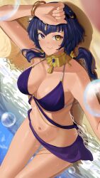 1girls beach bikini candace_(genshin_impact) female_focus genshin_impact gold_eyes haerge heterochromia lingerie purple_eyes swimwear twintails