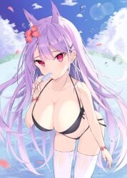 absurd_res big_breasts bikini black_bikini breasts busty cleavage fox_ears fox_girl highres indie_virtual_youtuber kamishiro_natsume popsicle virtual_youtuber